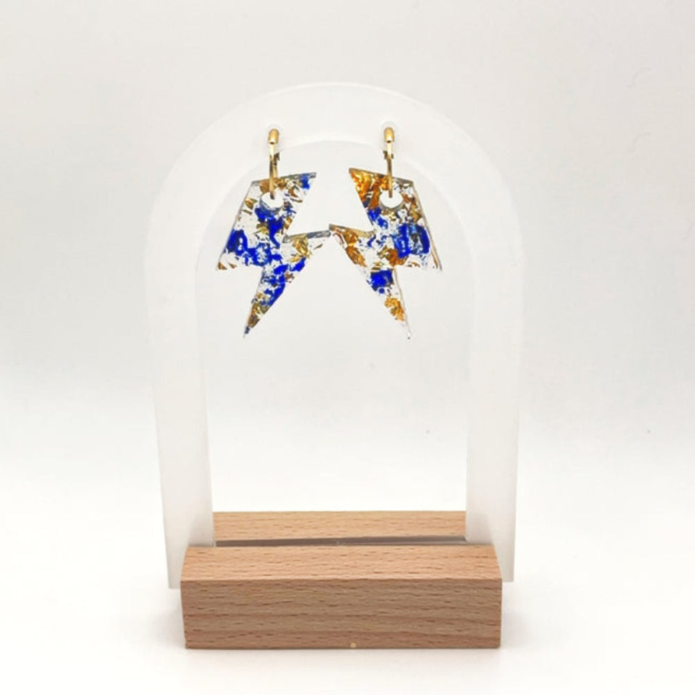 Blue & Gold Lightning Bolt Earrings image 0